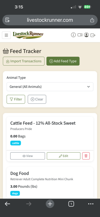 Feed inventory tracker