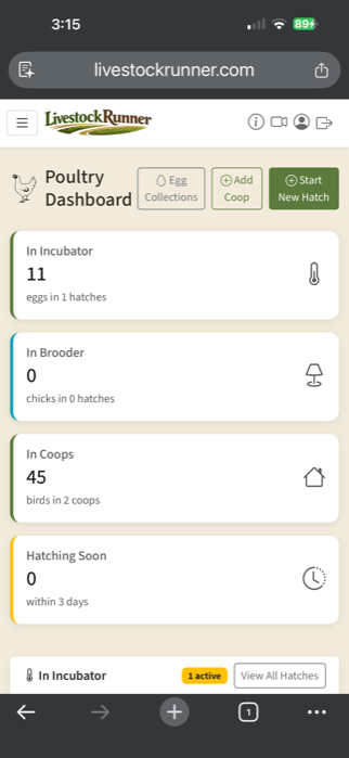 Poultry dashboard with hatches and coops